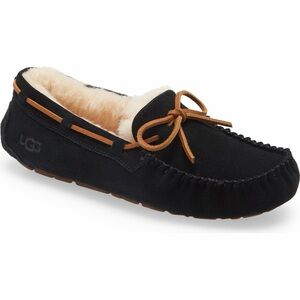 UGG Daktoa Black Suede Fur Slippers Size 9